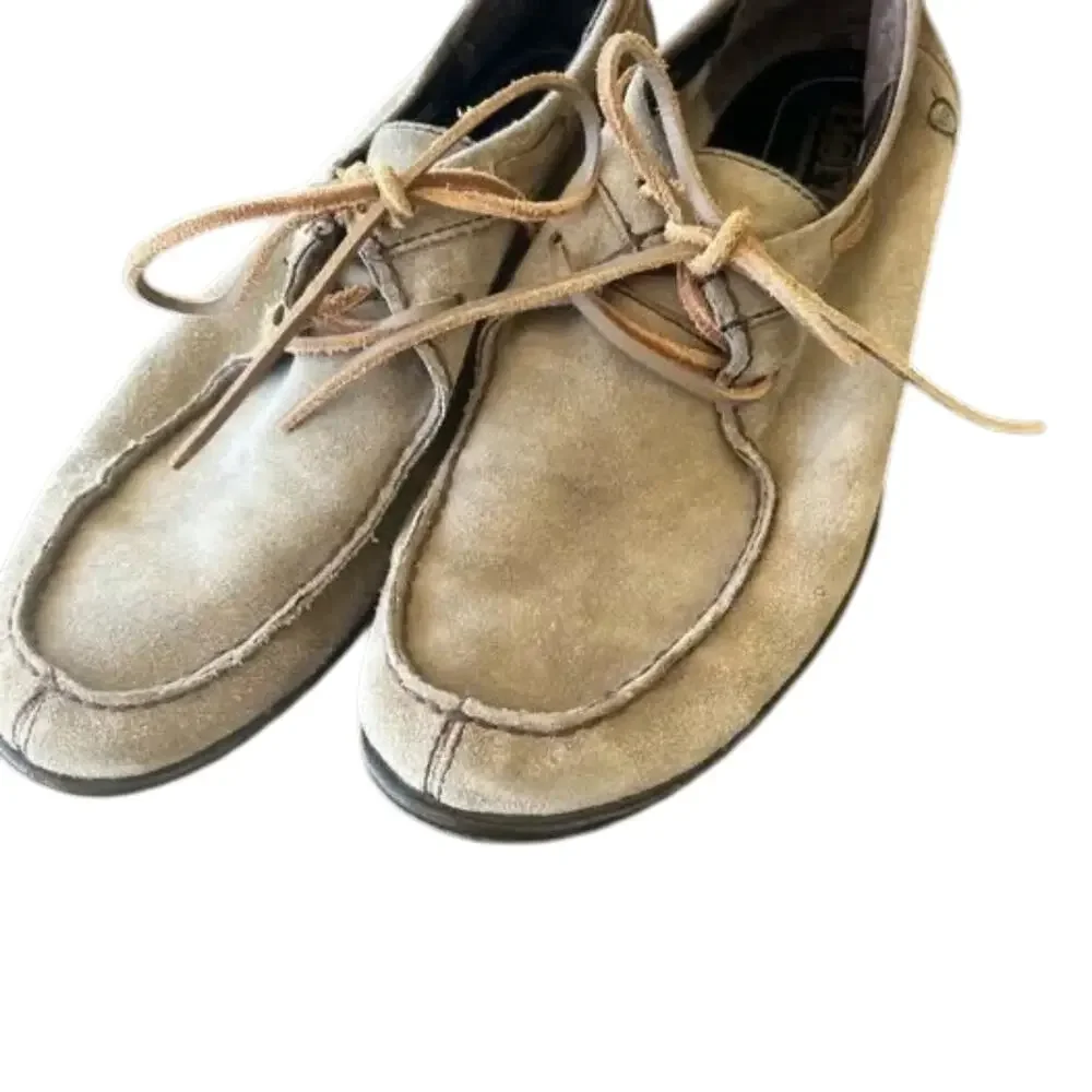 Born Suede Leather Moc Toe Casual Slip On Shoes Mens Size 8 Tan Beige EUC